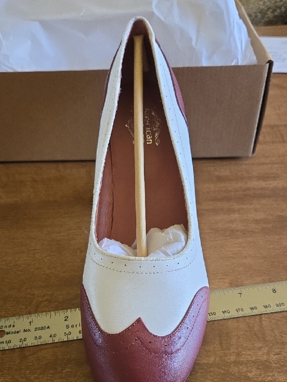 Women's Peggy 1940s Oxblood and White Heels - Picture 3 of 12